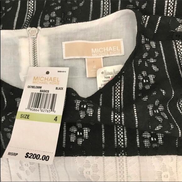 Michael Kors NWT Lace Black White Striped Mod Short Sleeved Shift Dress - Picture 8 of 8